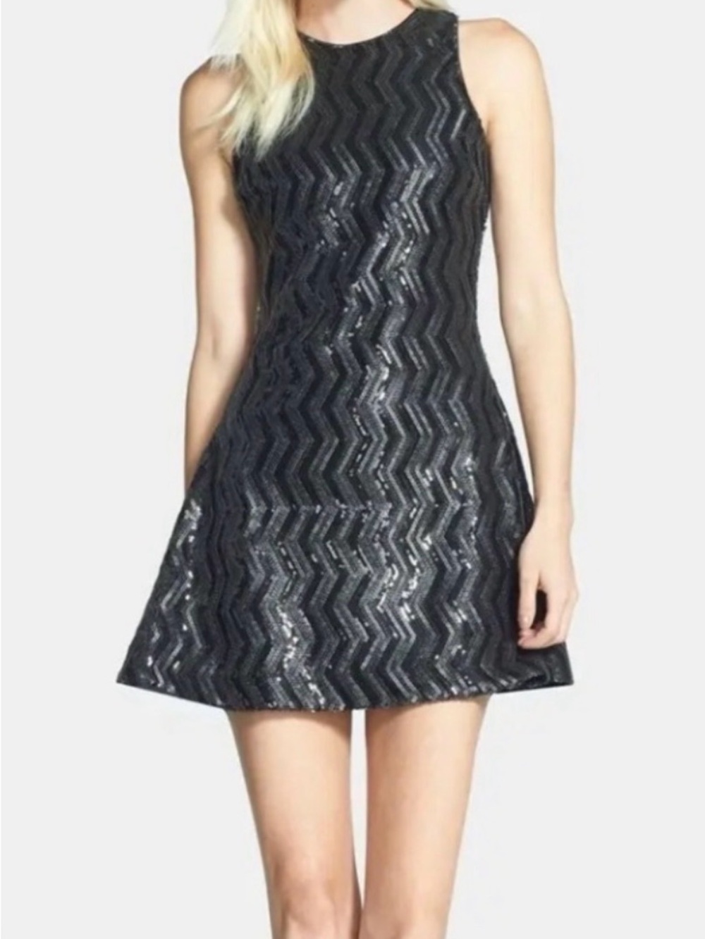 Dress the Population Black Sequin Chevron Mini Dress